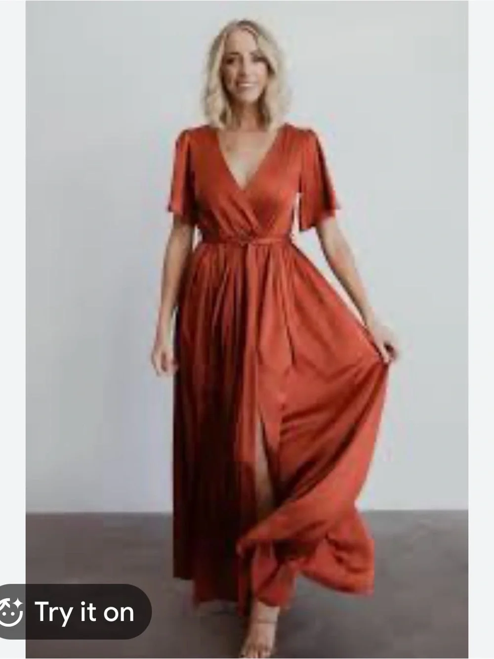 Baltic Born Sicily Satin Maxi Wrap Dress Rust Flutter Sleeve Tie wedding XL - Picture 2 of 14